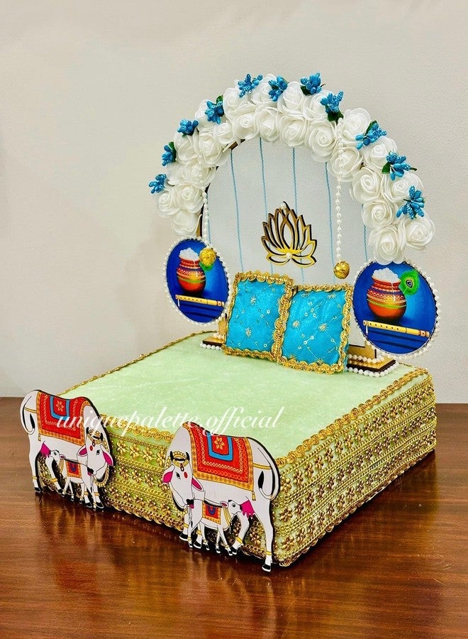Unique Palette أريكة خشبية / قماشية فريدة من نوعها لـ Laddu ReligiousGopal Ji مقاس 1، 2، 3،4 رقم | لادو جوبال بيتاك|أريكة لجوبال جي | جولة سينغاسان كانها جي مع وسادتين إضافيتين | بال جوبال أسان، متعدد الألوان - Image 4